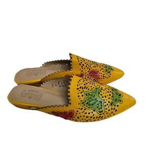 L'Artiste Spring Step Galatina-YM Hand-Painted Yellow Leather Mules Size 42